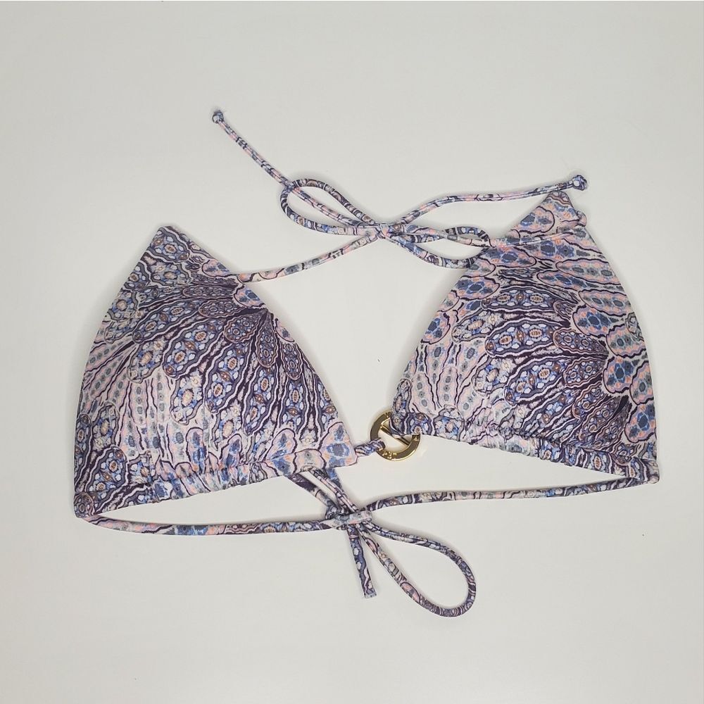 Victoria's Secret M Triangle Bikini Top Swim Purple Pink Paisley Toggle Chain VS